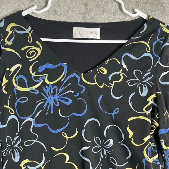 Vintage Y2K Artsy Floral Sheer Sleeves Shirt Sz Small Retro Abstract Y2K Baddie - Picture 2 of 7